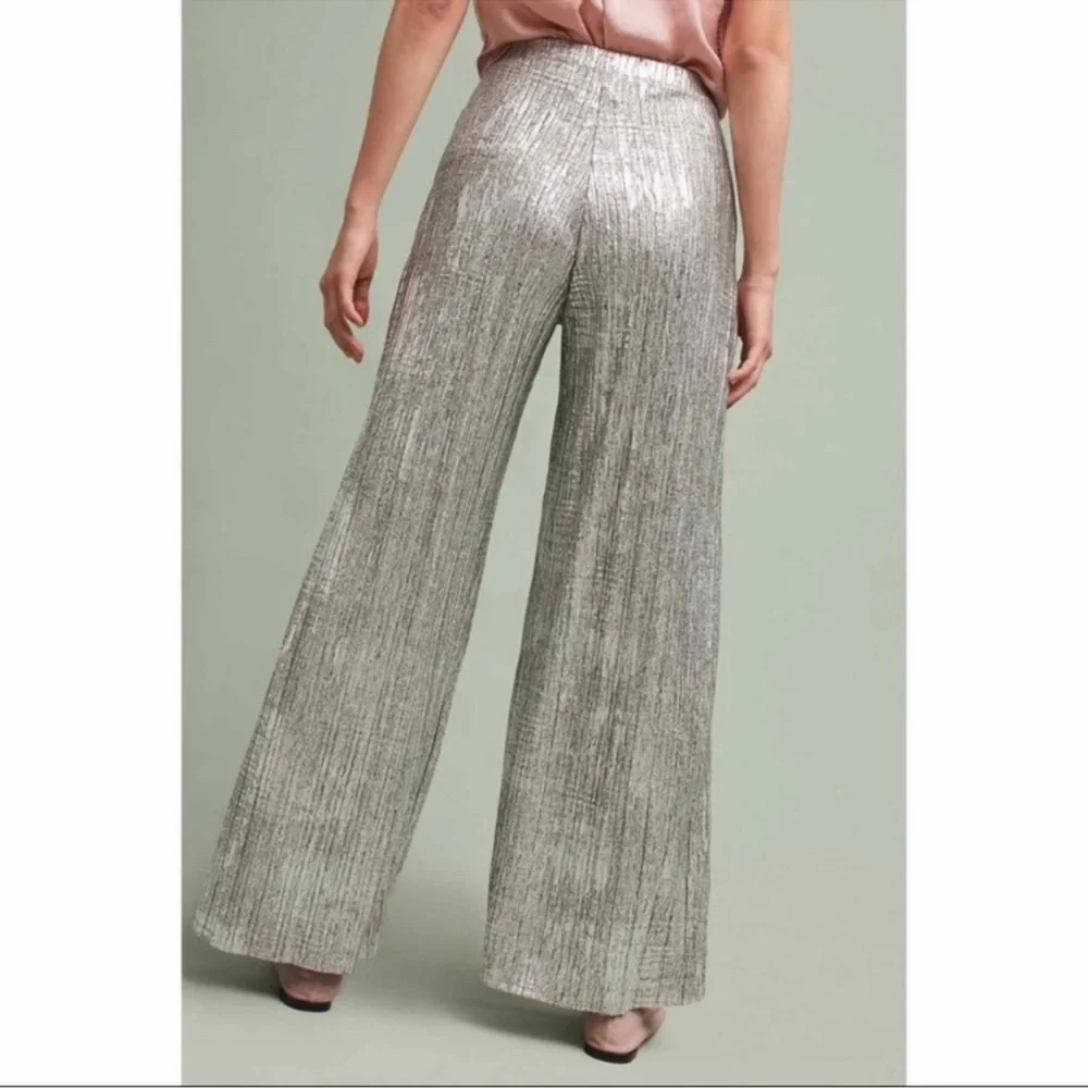 ANTHROPOLOGIE Elevenes Metallic Gold Wide Leg Pants - Picture 2 of 10